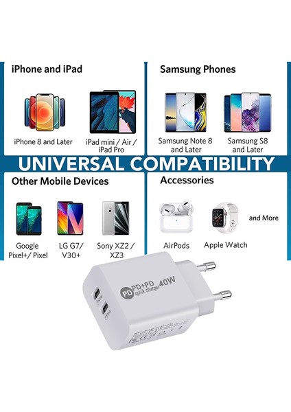 Pd 40W Hızlı Şarj USB C Şarj Cihazı iPhone 13 Pro Max Çift Usb-C Pd Hızlı Şarj Qc 3.0 Tip-C Usbc Duvar Telefonu Hızlı Şarj Cihazı (Yurt Dışından) modelleri