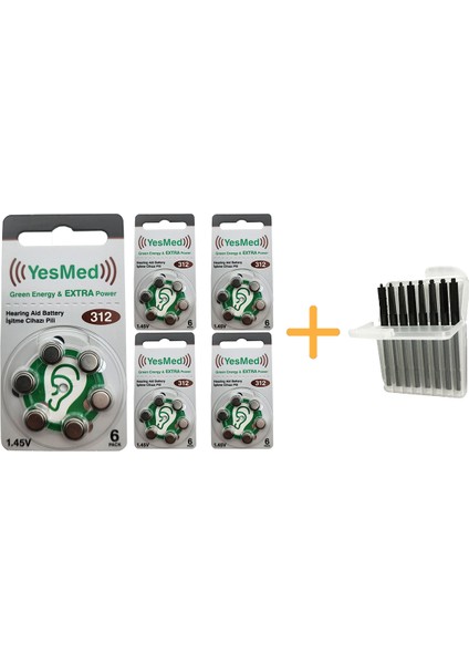 Extra Power 312 Numara Işitme Cihazı Pili (5 Paket x 6 Adet = 30 Adet Pil + Işitme Cihazı Filtresi Şeffaf Paket