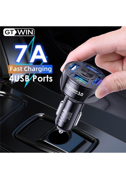 Gtwın 4 Portlu Araç Şarj Cihazı 7A 48W USB Hızlı Şarj 3.0 Evrensel Cep Telefonu Hızlı Şarj iphone 12 Pro Xiaomi Araç Adaptörü (Yurt Dışından)
