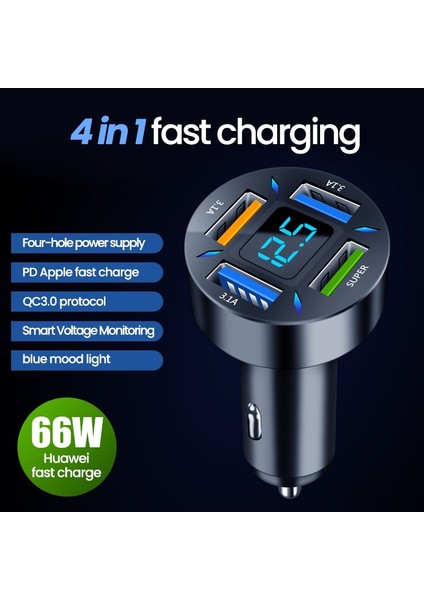 66W 4 Port USB Araç Şarj Cihazı Hızlı Şarj Pd Hızlı Şarj 3.0 USB C Araç Telefonu Şarj Adaptörü iPhone 13 12 Xiaomi Samsung (Yurt Dışından) indirimleri