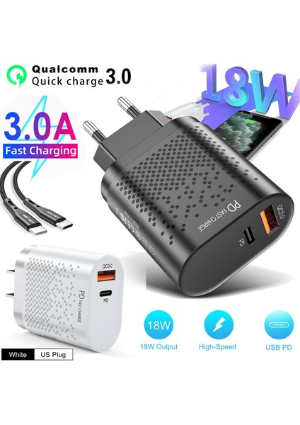 Geartronic 18W Pd Hızlı Şarj Cihazı USB C Hızlı Şarj Qc 3.0 Telefon Adaptörü Abd, Ab Tak Tip-C Android Için (Yurt Dışından)