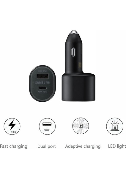 Orijinal 60W Samsung Süper Hızlı Araç Şarj Cihazı Pd USB C Tipi Bağlantı Noktası Oto Cargador 45W Galaxy S22 5g S21 Not 20 10 Z Flip3 A52 M52 (Yurt Dışından) modelleri