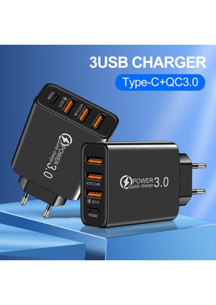USB Şarj Aleti Tipi C PD20W Hızlı Şarj 3 USB Bağlantı Noktası Qc 3.0 Telefon Şarj Cihazı iPhone Xiaomi Samsung Akıllı Telefon Için Şarj Adaptörü (Yurt Dışından)