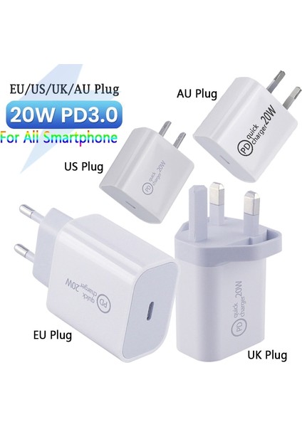 20W Au/ab/abd/ingiltere Qc 3.0 Pd USB Şarj Fişi Kablosu USB C Kablosu C2L C2C Hızlı Şarj Cihazı Huawei Samsung Xiaomi Iphone Şarj Cihazı Için (Yurt Dışından)
