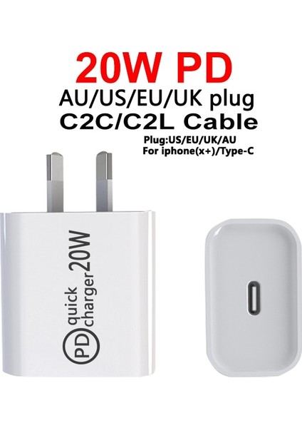 20W Au/ab/abd/ingiltere Qc 3.0 Pd USB Şarj Fişi Kablosu USB C Kablosu C2L C2C Hızlı Şarj Cihazı Huawei Samsung Xiaomi Iphone Şarj Cihazı Için (Yurt Dışından) modelleri