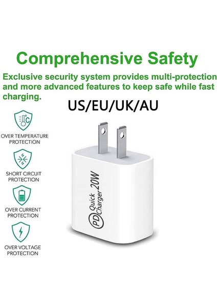 20W Au/ab/abd/ingiltere Qc 3.0 Pd USB Şarj Fişi Kablosu USB C Kablosu C2L C2C Hızlı Şarj Cihazı Huawei Samsung Xiaomi Iphone Şarj Cihazı Için (Yurt Dışından) fırsatları