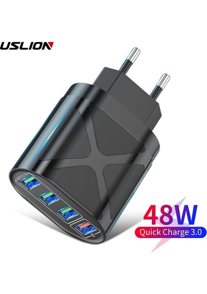 Uslıon 4 Port USB Şarj Aleti Hızlı Şarj Qc 3.0 48W Duvar Seyahat Telefonu Hızlı Şarj Samsung Xiaomi Mi 11 Ab Abd Ingıltere Tak Adaptörü (Yurt Dışından)