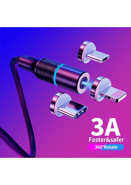 1/2/3 M 3A Manyetik Şarj Cihazı Mikro Usb-C C Tipi Kablolar Hızlı Şarj USB Kablosu Manyetik Şarj Kablosu Için Huawei iPhone Veri Kablosu (Yurt Dışından)