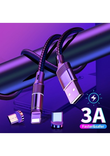 1/2/3 M 3A Manyetik Şarj Cihazı Mikro Usb-C C Tipi Kablolar Hızlı Şarj USB Kablosu Manyetik Şarj Kablosu Için Huawei iPhone Veri Kablosu (Yurt Dışından) modelleri