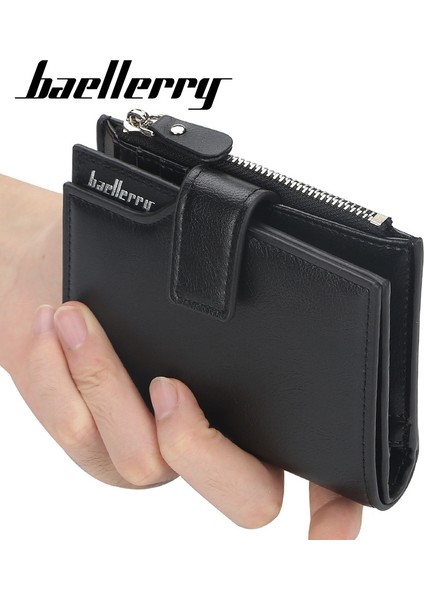 Baellerry Cüzdan Erkek Kısa Kore Versiyonu Çoklu Kart Dikey Fermuarlı Bozuk Para Cüzdanı Gençlik Üç Katlı Kart Çantası Erkekler (Yurt Dışından)