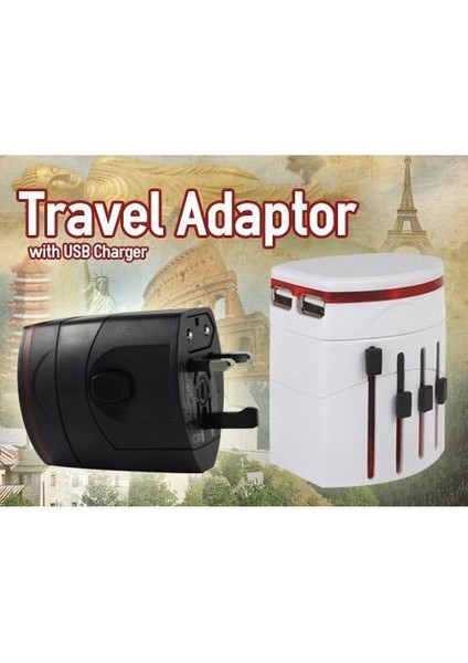【ayak Izi】 2 USB Şarj Cihazıyla Evrensel Seyahat Adaptörü (Yurt Dışından) fiyatları