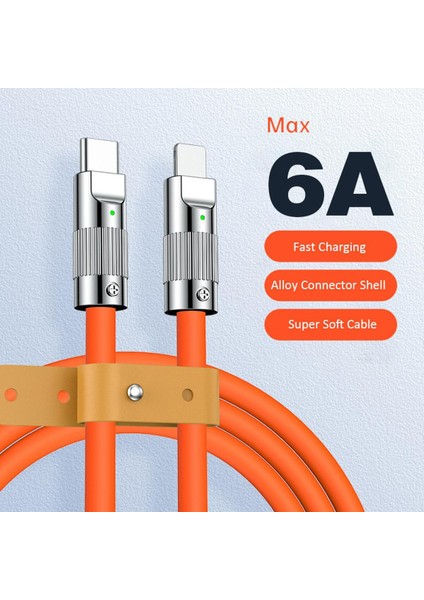 USB Süper Hızlı Şarj Tipi C Kablosu iPhone Telefon Şarj Cihazı Için USB C Yıldırım Kablosu 6A Hızlı Şarj Yumuşak Silikon Aksesuarları (Yurt Dışından)