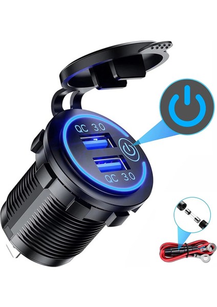 Hızlı Şarj 3.0 Çift USB Hızlı Araç Şarj Soket Aksesuarları Su Geçirmez 12 V/24 V Qc3.0 Güç Çıkışı Dokunmatik Anahtarı ile LED Işık (Yurt Dışından)