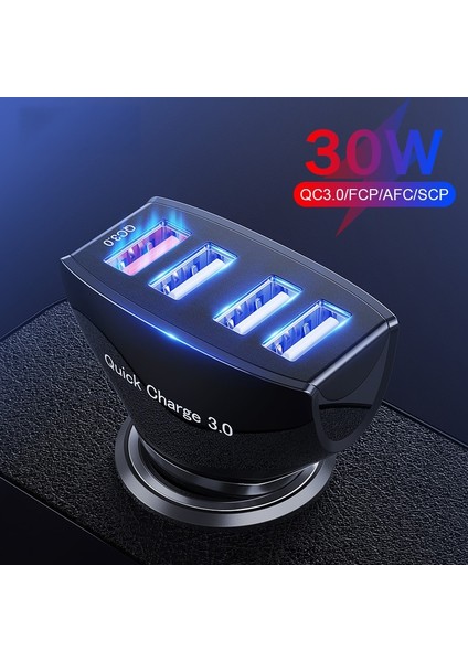 Lovecom 30W 4 Portlu Araç Şarj Cihazı Hızlı Şarj 3.0 Çift USB Adaptörü Hızlı Şarj iPhone Samsung Xiaomi Telefon Için Araç Şarj Cihazı (Yurt Dışından)