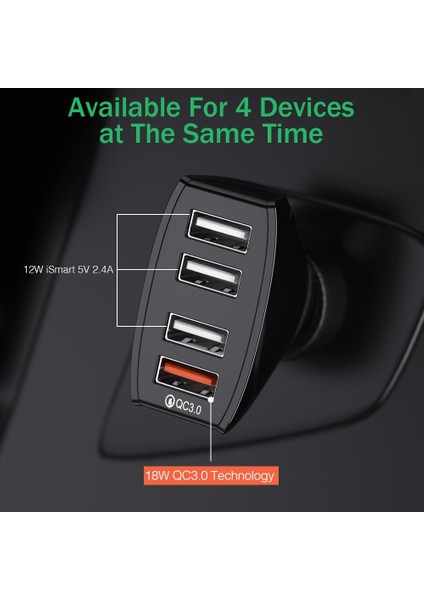 Lovecom 30W 4 Portlu Araç Şarj Cihazı Hızlı Şarj 3.0 Çift USB Adaptörü Hızlı Şarj iPhone Samsung Xiaomi Telefon Için Araç Şarj Cihazı (Yurt Dışından) fırsatları