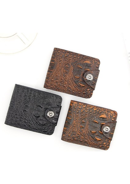 Erkekler Için Üst Deri Cüzdan Kısa Malzeme Çile Cüzdan Kart Sayfası Vintage Timsah Timsah Kafası Erkek Cüzdan Zip Bozuk Para Çantası (Yurt Dışından)
