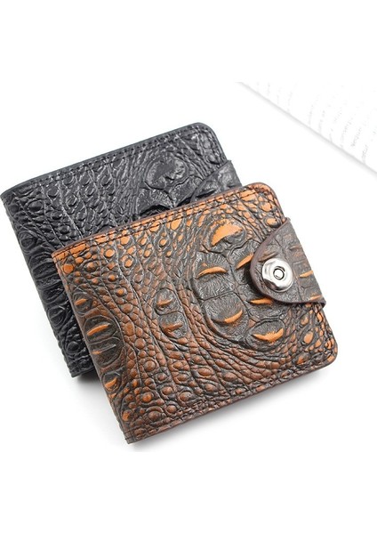 Erkekler Için Üst Deri Cüzdan Kısa Malzeme Çile Cüzdan Kart Sayfası Vintage Timsah Timsah Kafası Erkek Cüzdan Zip Bozuk Para Çantası (Yurt Dışından)