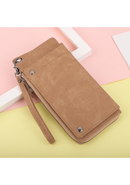 Yeni Bayanlar Uzun Telefon Çantası Erkek Retro Buzlu Debriyaj Çoklu Kart Pozisyon Fermuar Çanta Cüzdan (Yurt Dışından)