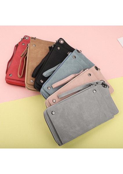 Yeni Bayanlar Uzun Telefon Çantası Erkek Retro Buzlu Debriyaj Çoklu Kart Pozisyon Fermuar Çanta Cüzdan (Yurt Dışından) fırsatları