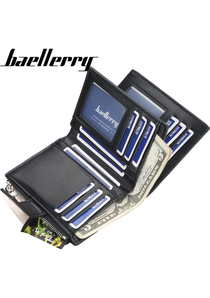 Baellerry Cüzdan Erkek Kısa Kore Versiyonu Dikey Çoklu Kart Fermuarlı Bozuk Para Cüzdanı Basit Ehliyet Cüzdanı (Yurt Dışından)