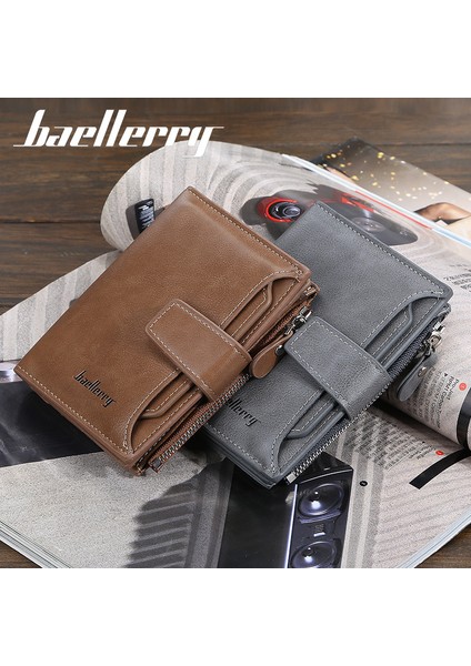 Baellerry Cüzdan Erkek Kısa Kore Versiyonu Dikey Çoklu Kart Fermuarlı Bozuk Para Cüzdanı Basit Ehliyet Cüzdanı (Yurt Dışından)