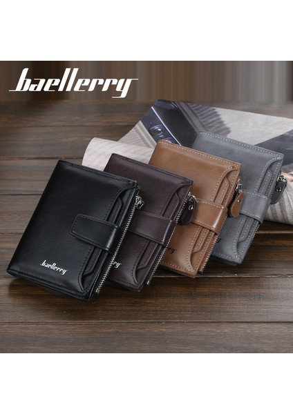 Baellerry Cüzdan Erkek Kısa Kore Versiyonu Dikey Çoklu Kart Fermuarlı Bozuk Para Cüzdanı Basit Ehliyet Cüzdanı (Yurt Dışından)