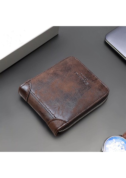 Erkekler Için Cüzdan Kısa Vintage Carteras Kısa Cüzdan Pu Deri Erkek Billetera Hombre Lüks Küçük Fermuar Paraları Çanta Cartera Hombr (Yurt Dışından)