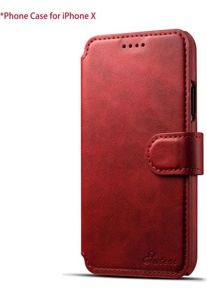 iPhone x Için Standlı ve Kart Düzenleyicili Dana Derisi Desenli Pu Deri Kılıf (Yurt Dışından)