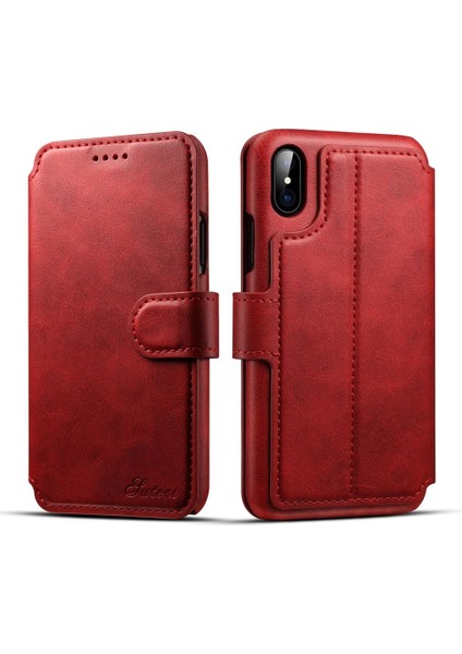 iPhone x Için Standlı ve Kart Düzenleyicili Dana Derisi Desenli Pu Deri Kılıf (Yurt Dışından)