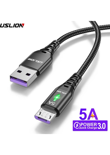 Uslıon 5A Mikro USB Kablosu Hızlı Şarj Cep Telefonu Mikro USB Tel Kablosu Xiaomi Android Için LED Aydınlatma USB Şarj Aleti Veri Kablosu (Yurt Dışından)
