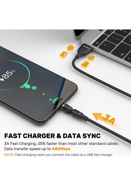 Aufu 540 Döndür 3A Manyetik Kablo Hızlı Şarj Cep Telefonu Mıknatıs Şarj Cihazı Tel Kordon Mikro Tip C Kablo iPhone Xiaomi (Yurt Dışından) indirimleri