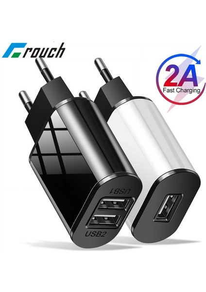 Evrensel Cep Telefonu Şarj Cihazı 5V1A/5V2A USB Seyahat Şarj Cihazı Taşınabilir Duvar Şarj Cihazı iphone Samsung Adaptörü Ab Tak Siyah/beyaz (Yurt Dışından)