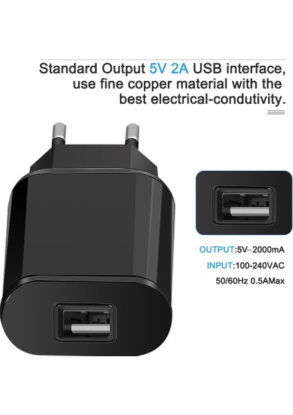Evrensel Cep Telefonu Şarj Cihazı 5V1A/5V2A USB Seyahat Şarj Cihazı Taşınabilir Duvar Şarj Cihazı iphone Samsung Adaptörü Ab Tak Siyah/beyaz (Yurt Dışından) fiyatları