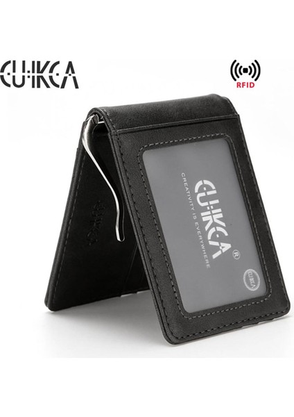 Cuıkca Unisex Rfid Cüzdan Para Klipsi Kadın Erkek Metal Klip Ince Deri Cüzdan Iş Kimlik Kredi Kartı Kılıfları Seyahat Cüzdanı (Yurt Dışından)