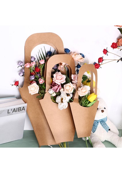 5 Adet Kolu Kraft Kağıt Çiçek Çanta Çiçek Sarma Hediye Çiçek Ambalaj Kutuları Podazz (Yurt Dışından) modelleri