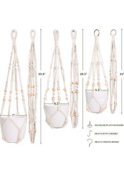 Makrome Bitki Askı Kapalı Asılı Bitki Tutucu Açık Çiçek Asılı Yetiştiricilerinin Tutucu Boho Dekoratif Halat 3 Paket (Yurt Dışından)