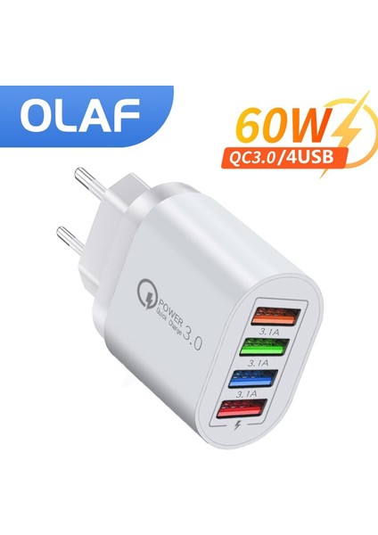 Olaf 4 Port USB Şarj Cihazı Hızlı Şarj Qc 3.0 Duvar Şarj Adaptörü Ab Abd Ingiltere Tak iphone 14 13 Samsung Xiaomi Adaptör Seyahat (Yurt Dışından)