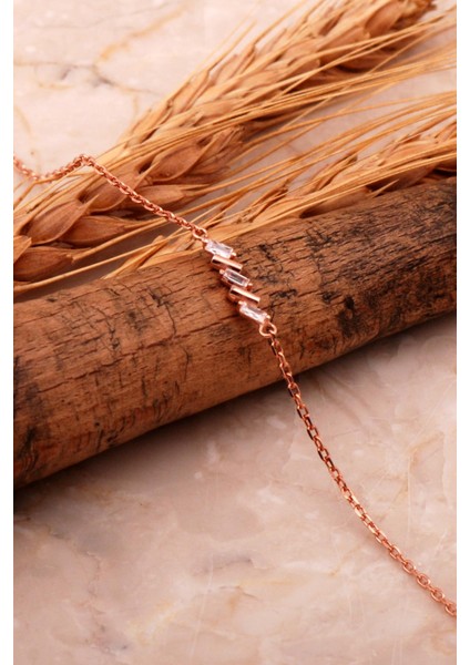 Baget Taşlı Rose Gümüş Bileklik 4573