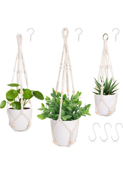 Makrome Bitki Askı Kapalı Asmak Bitki Tutucu Açık Çiçek Asmak Yetiştiricilerinin Tutucu Boho Dekoratif Halat 3 Paket (Yurt Dışından)