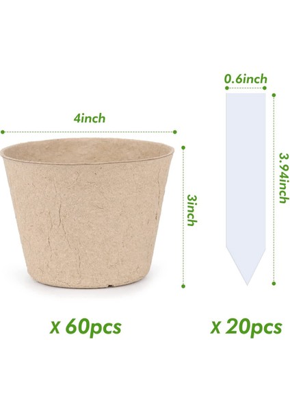 Turba Saksıları, 60 Adet 3 Inç Tohum Başlangıç Saksıları Yuvarlak Fidanlık Saksısı, Bonus 20 Bitki Etiketli Biyolojik Olarak Parçalanabilir Bitki Saksıları (Yurt Dışından) indirimleri
