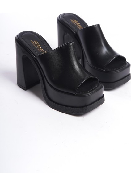 Kadın Marci Siyah Geniş Bantlı (12 cm ) Platform Topuklu Terlik fırsatları