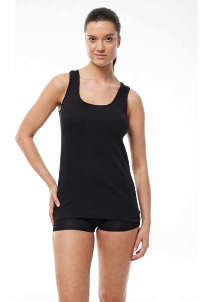 Kadın Siyah 4 Lü Paket %100 Pamuk Ribana Kalın Askılı Atlet 106-E 4M106-E fiyatları