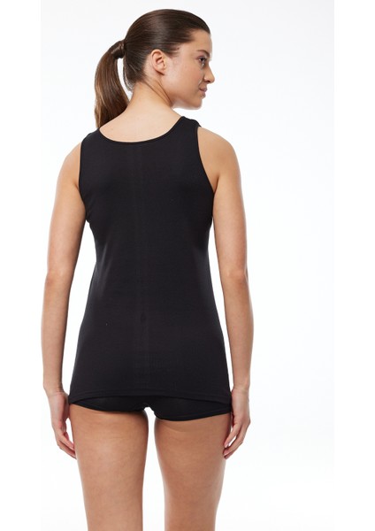 Kadın Siyah 4 Lü Paket %100 Pamuk Ribana Kalın Askılı Atlet 106-E 4M106-E modelleri