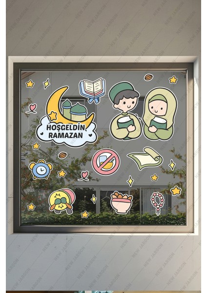 Hoşgeldin Ramazan Sevimli Çocuklar - Ramazan Ayı Temalı Sticker Seti Cam Duvar Süsleri Çocuk Odası