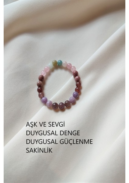 8 mm Amazonit, Pembe Kuvars, Çilek Kuvars, Rodonit,lepidolit, Ametist Doğal Taş Bileklik