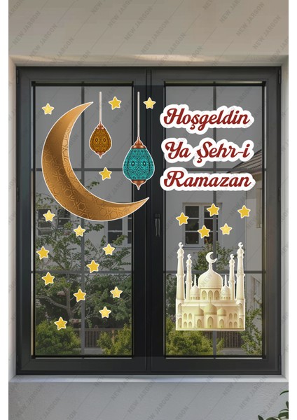 Hoşgeldin Ya Şehr-I Ramazan Cami Hilal Ramazan Ayı Temalı Sticker Seti Cam Duvar Süsleri Çocuk Odası