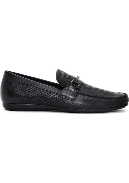 Erkek Siyah Baskılı Deri Casual Loafer