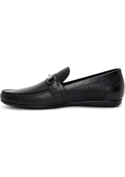 Erkek Siyah Baskılı Deri Casual Loafer