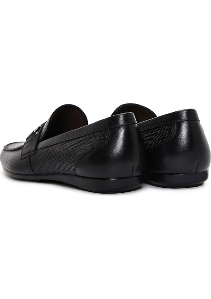 Erkek Siyah Baskılı Deri Casual Loafer