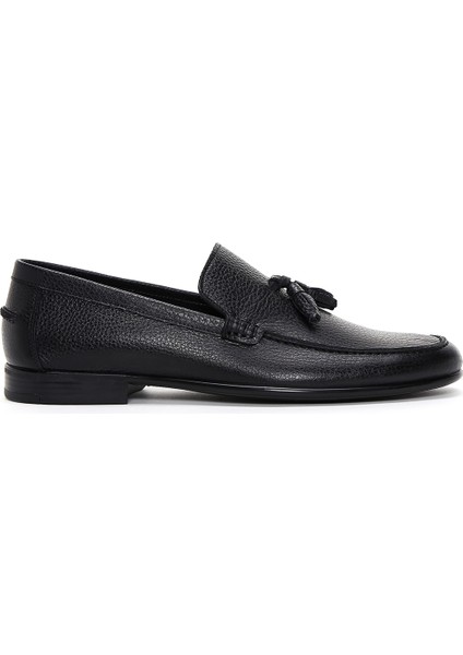 Erkek Siyah Püsküllü Deri Casual Loafer